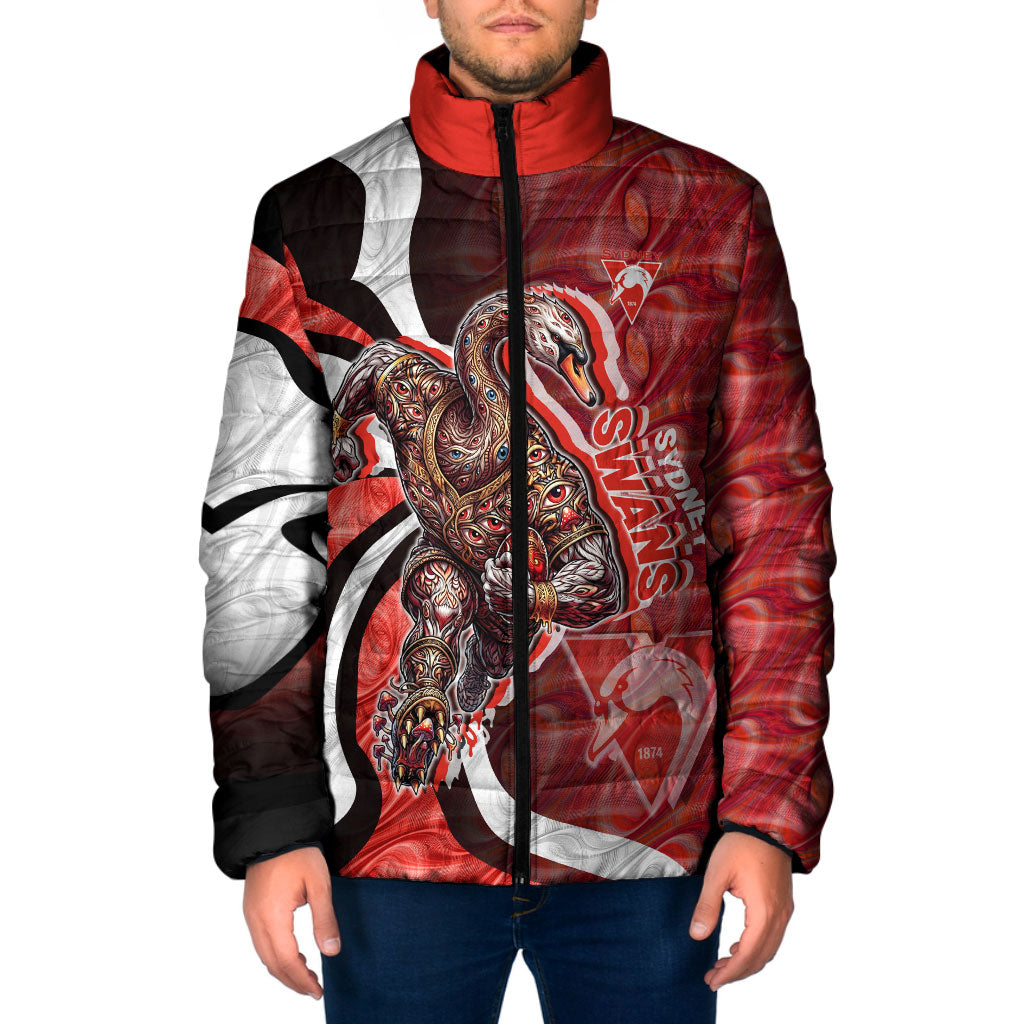 Personalised Sydney Swans Padded Jacket Trippy Psychedelic Abstract Art Mascot Football Fans