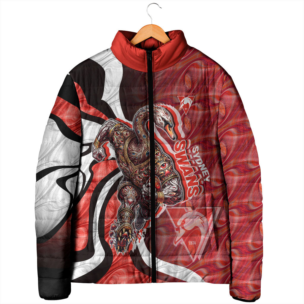 Personalised Sydney Swans Padded Jacket Trippy Psychedelic Abstract Art Mascot Football Fans