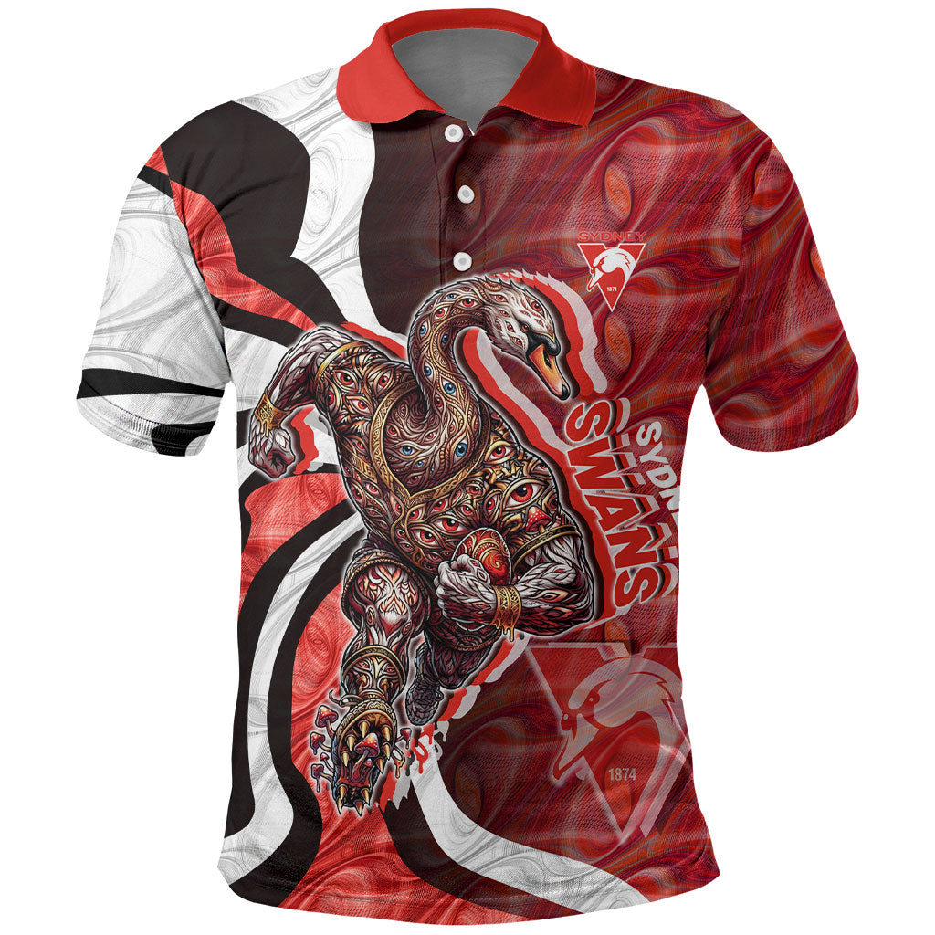 Personalised Sydney Swans Polo Shirt Trippy Psychedelic Abstract Art Mascot Football Fans