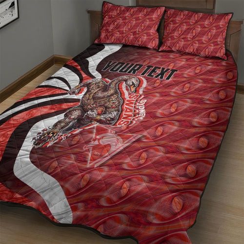 Personalised Sydney Swans Quilt Bed Set Trippy Psychedelic Abstract Art Mascot Football Fans