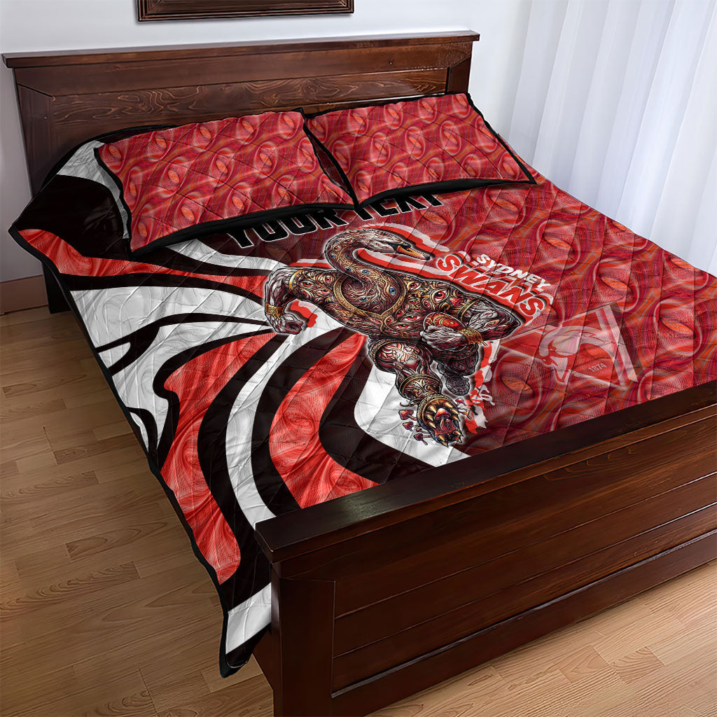 Personalised Sydney Swans Quilt Bed Set Trippy Psychedelic Abstract Art Mascot Football Fans