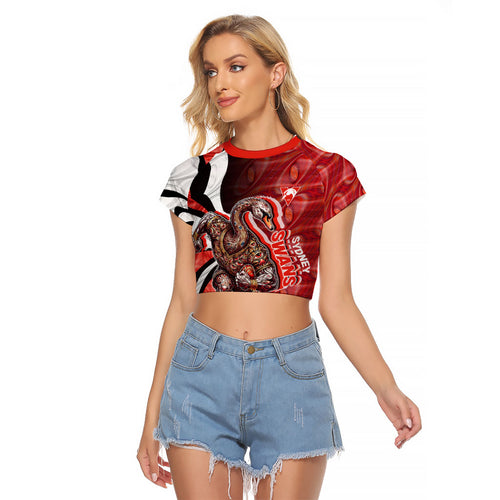 Personalised Sydney Swans Raglan Cropped T Shirt Trippy Psychedelic Abstract Art Mascot Football Fans