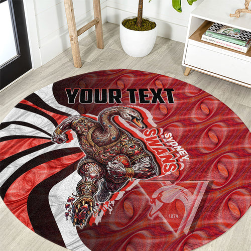 Personalised Sydney Swans Round Carpet Trippy Psychedelic Abstract Art Mascot Football Fans