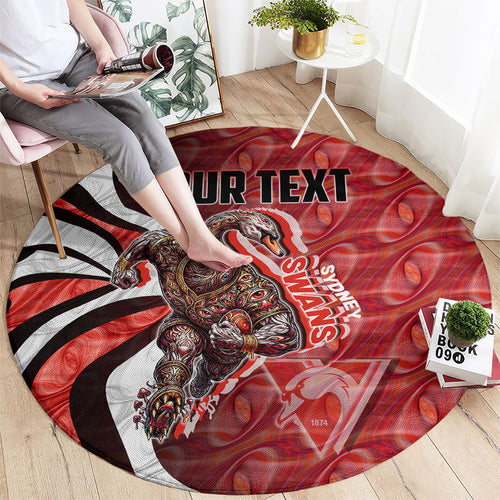 Personalised Sydney Swans Round Carpet Trippy Psychedelic Abstract Art Mascot Football Fans