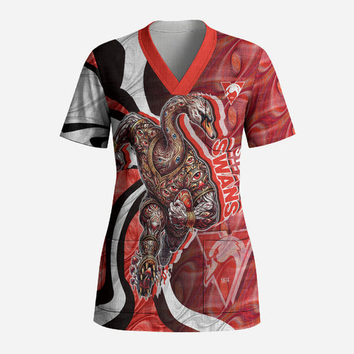 Personalised Sydney Swans Scrub Top Trippy Psychedelic Abstract Art Mascot Football Fans