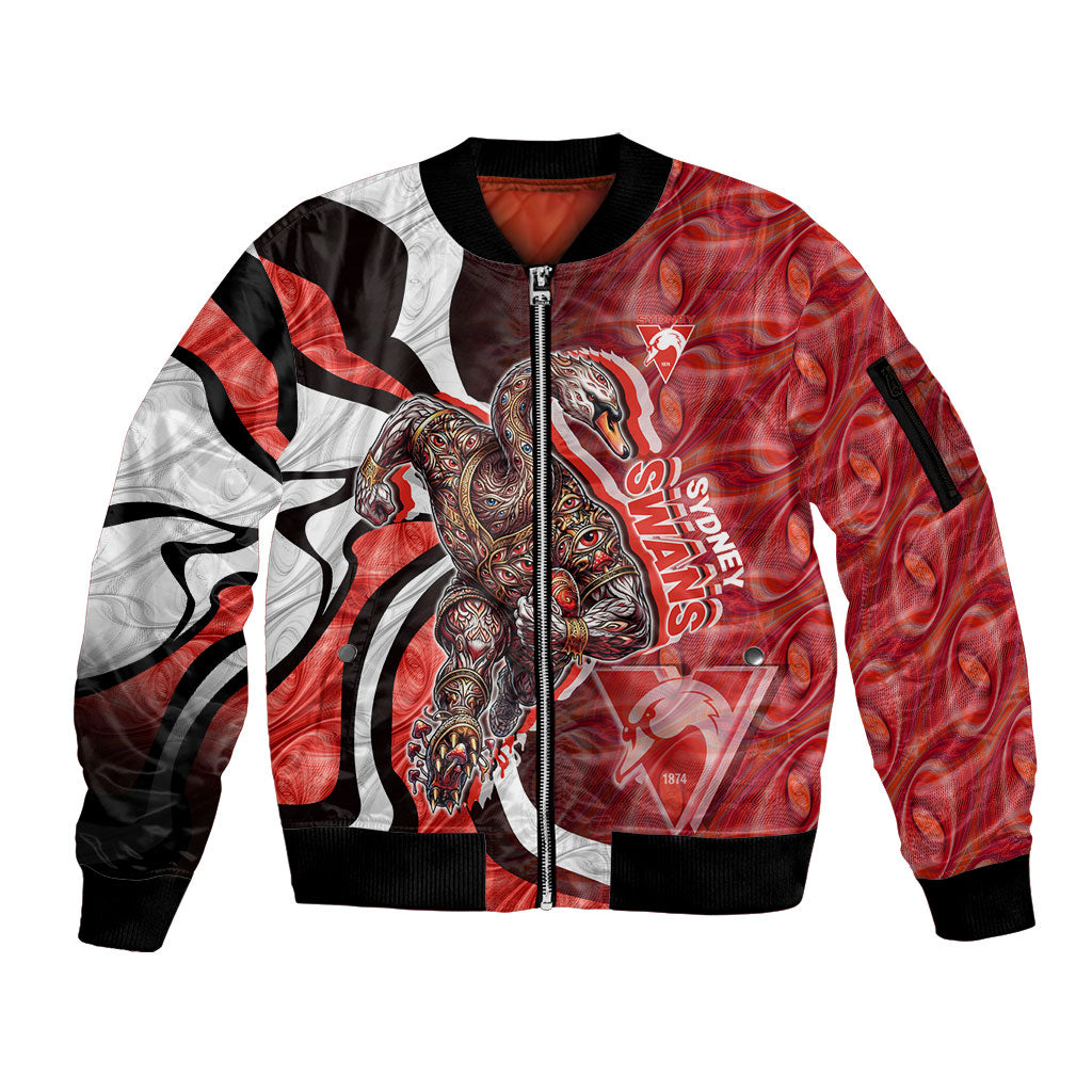 Personalised Sydney Swans Sleeve Zip Bomber Jacket Trippy Psychedelic Abstract Art Mascot Football Fans