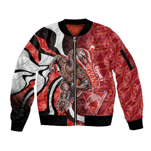 Personalised Sydney Swans Sleeve Zip Bomber Jacket Trippy Psychedelic Abstract Art Mascot Football Fans