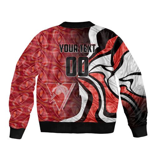 Personalised Sydney Swans Sleeve Zip Bomber Jacket Trippy Psychedelic Abstract Art Mascot Football Fans