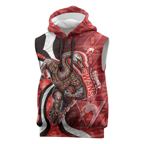 Personalised Sydney Swans Sleeveless Hoodie Trippy Psychedelic Abstract Art Mascot Football Fans