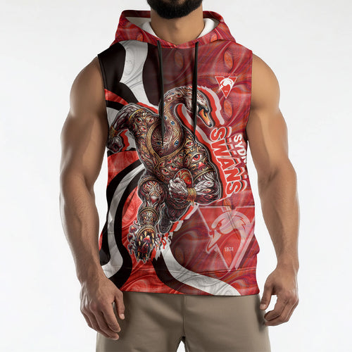 Personalised Sydney Swans Sleeveless Hoodie Trippy Psychedelic Abstract Art Mascot Football Fans