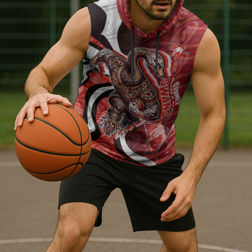 Personalised Sydney Swans Sleeveless Hoodie Trippy Psychedelic Abstract Art Mascot Football Fans
