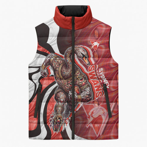 Personalised Sydney Swans Sleeveless Puffer Jacket Trippy Psychedelic Abstract Art Mascot Football Fans