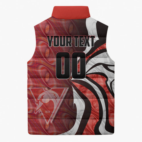 Personalised Sydney Swans Sleeveless Puffer Jacket Trippy Psychedelic Abstract Art Mascot Football Fans