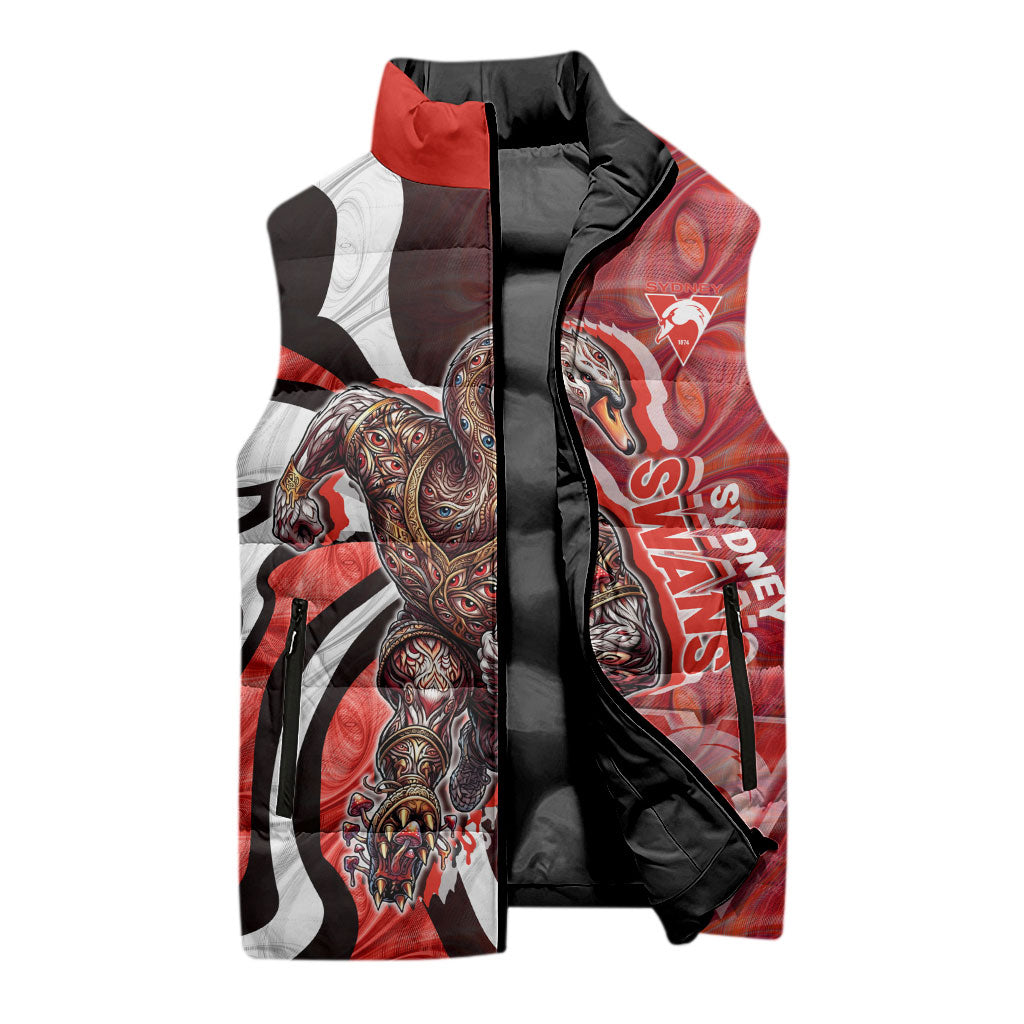 Personalised Sydney Swans Sleeveless Puffer Jacket Trippy Psychedelic Abstract Art Mascot Football Fans