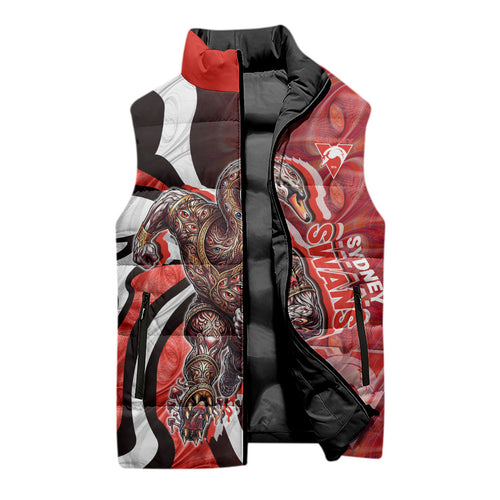 Personalised Sydney Swans Sleeveless Puffer Jacket Trippy Psychedelic Abstract Art Mascot Football Fans