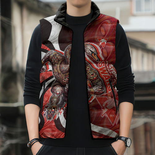 Personalised Sydney Swans Sleeveless Puffer Jacket Trippy Psychedelic Abstract Art Mascot Football Fans
