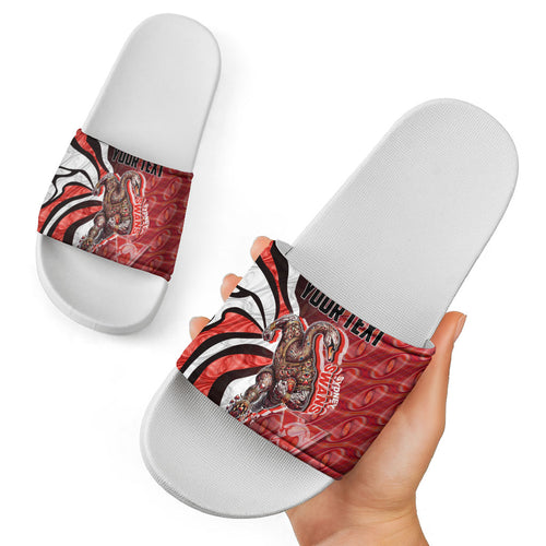 Personalised Sydney Swans Slide Sandals Trippy Psychedelic Abstract Art Mascot Football Fans