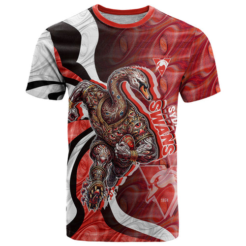 Personalised Sydney Swans T Shirt Trippy Psychedelic Abstract Art Mascot Football Fans