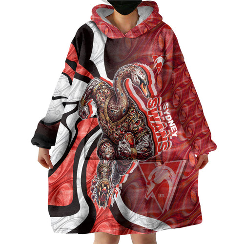 Personalised Sydney Swans Wearable Blanket Hoodie Trippy Psychedelic Abstract Art Mascot Football Fans