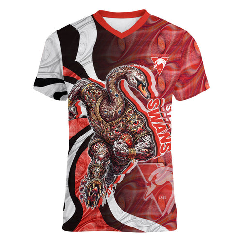 Personalised Sydney Swans Women V-Neck T-Shirt Trippy Psychedelic Abstract Art Mascot Football Fans