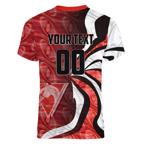 Personalised Sydney Swans Women V-Neck T-Shirt Trippy Psychedelic Abstract Art Mascot Football Fans