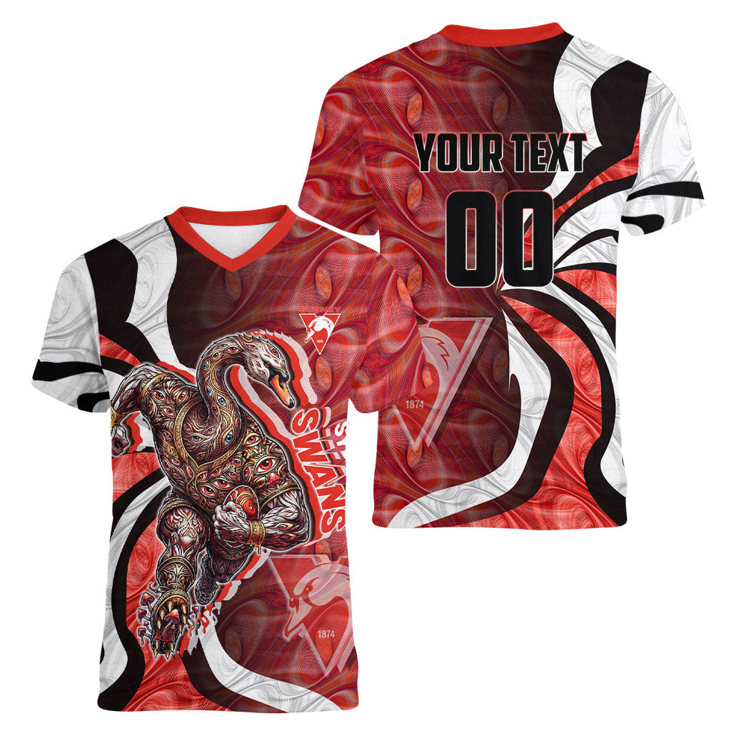 Personalised Sydney Swans Women V-Neck T-Shirt Trippy Psychedelic Abstract Art Mascot Football Fans