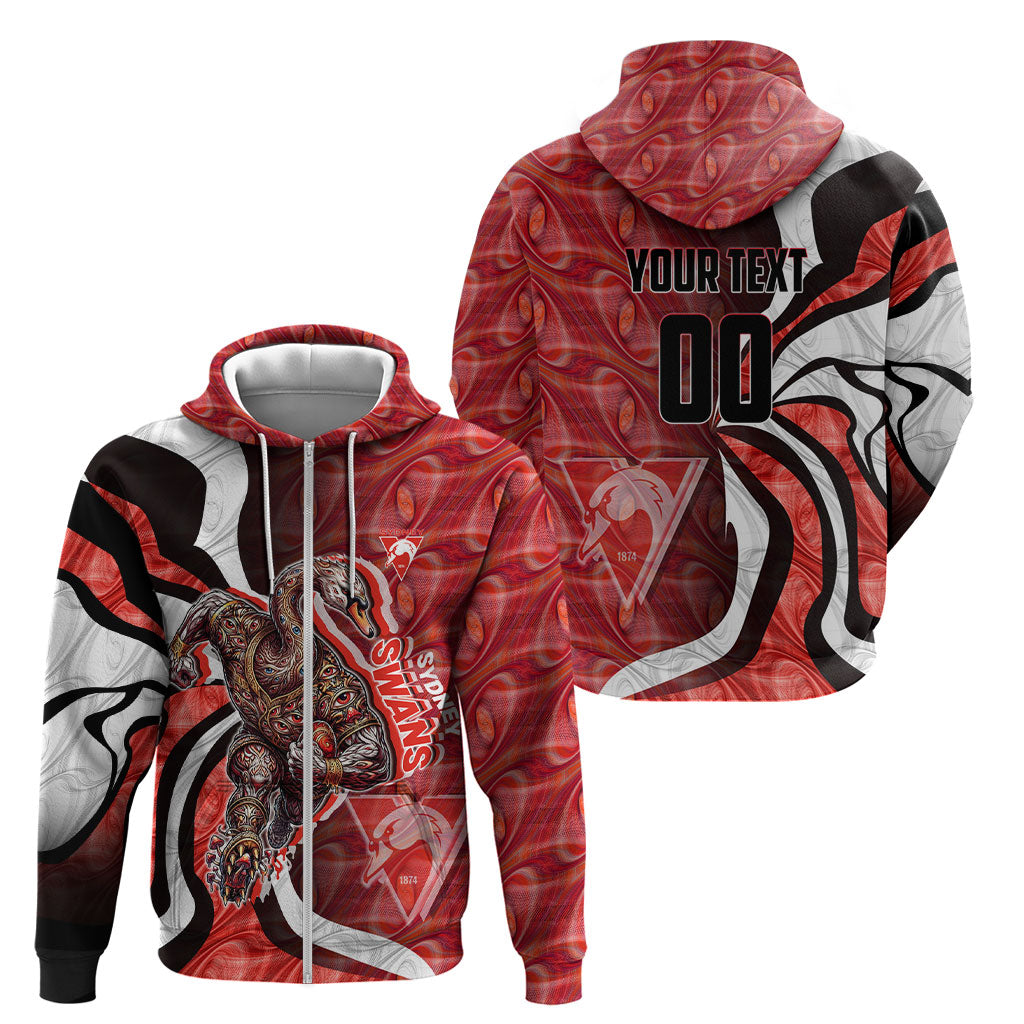 Personalised Sydney Swans Zip Hoodie Trippy Psychedelic Abstract Art Mascot Football Fans