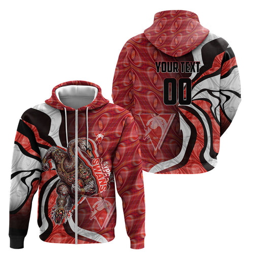 Personalised Sydney Swans Zip Hoodie Trippy Psychedelic Abstract Art Mascot Football Fans