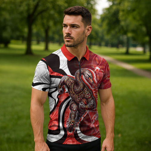 Personalised Sydney Swans Zipper Polo Shirt Trippy Psychedelic Abstract Art Mascot Football Fans