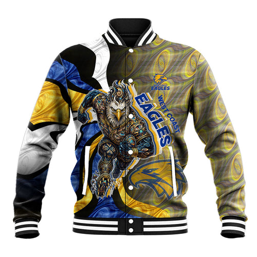 Personalised West Coast Eagles Baseball Jacket Trippy Psychedelic Abstract Art Mascot Football Fans