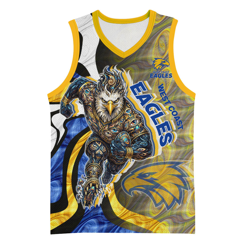 Personalised West Coast Eagles Basketball Jersey Trippy Psychedelic Abstract Art Mascot Football Fans
