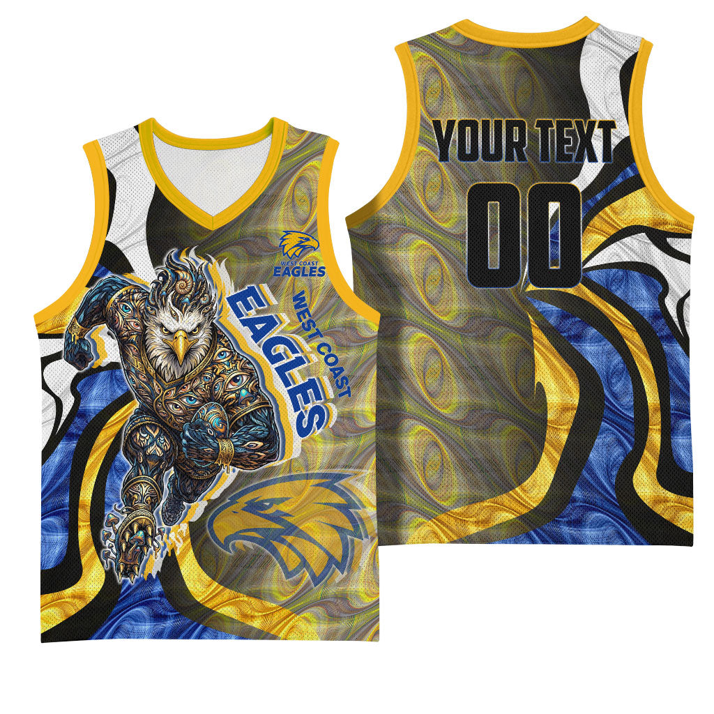 Personalised West Coast Eagles Basketball Jersey Trippy Psychedelic Abstract Art Mascot Football Fans