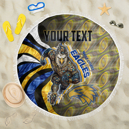 Personalised West Coast Eagles Beach Blanket Trippy Psychedelic Abstract Art Mascot Football Fans