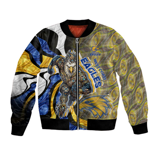 Personalised West Coast Eagles Bomber Jacket Trippy Psychedelic Abstract Art Mascot Football Fans