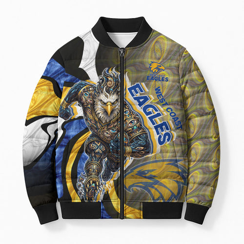 Personalised West Coast Eagles Bomber Puffer Jacket Trippy Psychedelic Abstract Art Mascot Football Fans