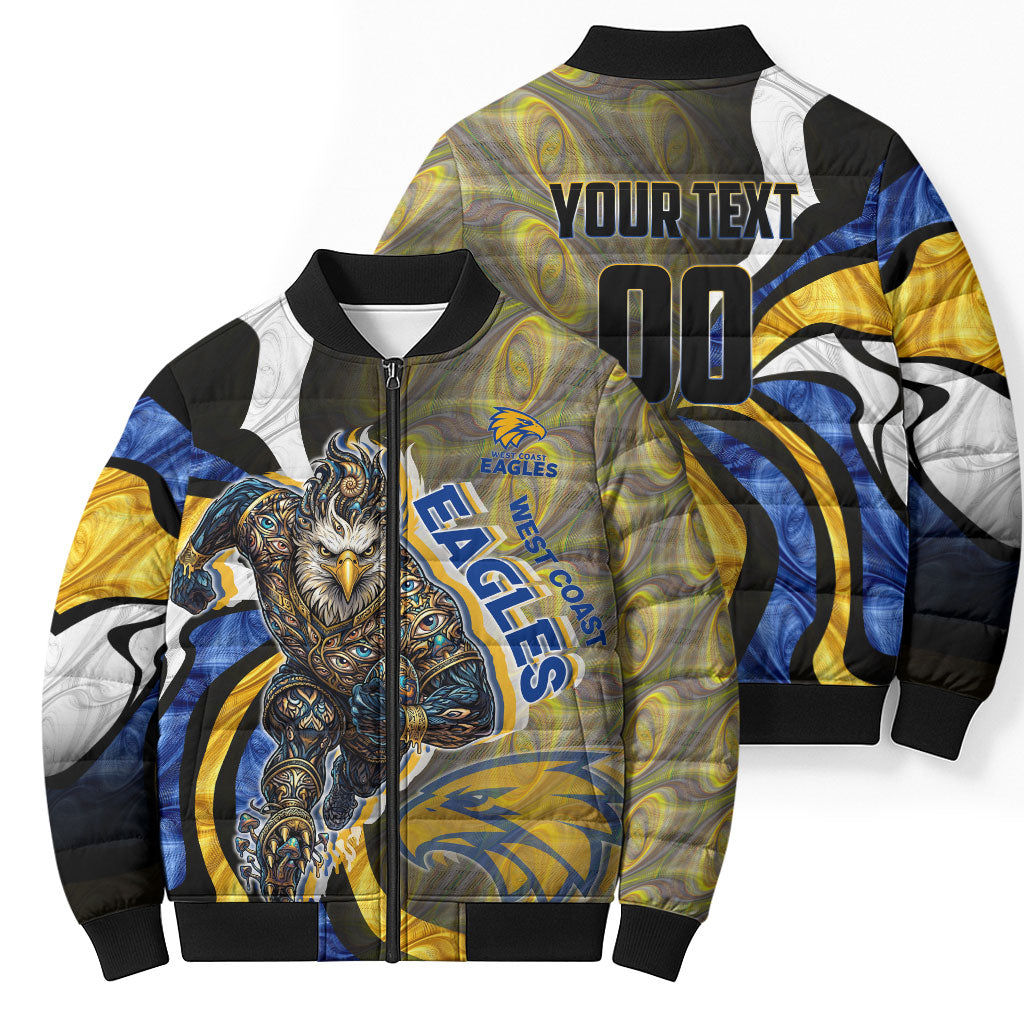 Personalised West Coast Eagles Bomber Puffer Jacket Trippy Psychedelic Abstract Art Mascot Football Fans