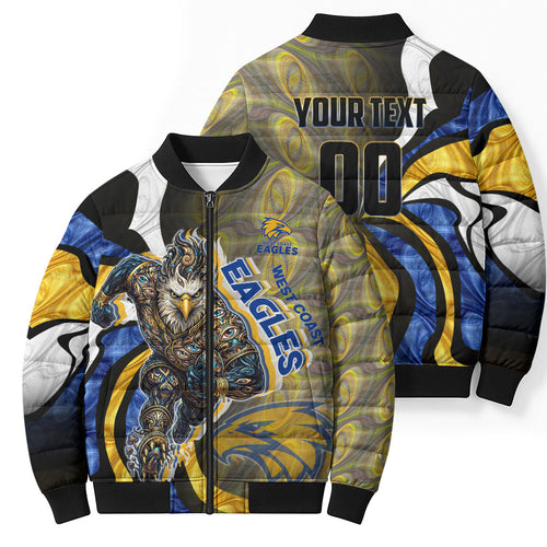 Personalised West Coast Eagles Bomber Puffer Jacket Trippy Psychedelic Abstract Art Mascot Football Fans