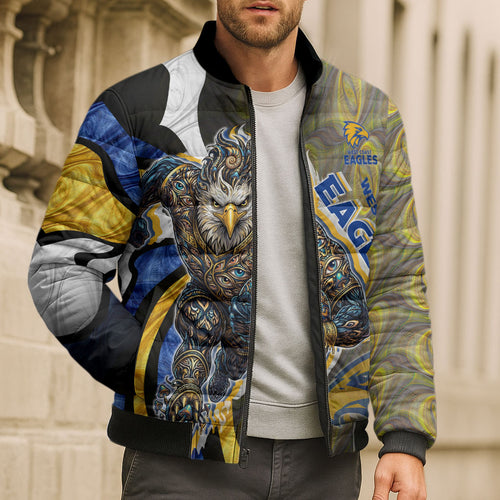 Personalised West Coast Eagles Bomber Puffer Jacket Trippy Psychedelic Abstract Art Mascot Football Fans
