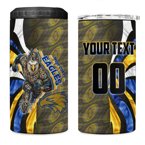 Personalised West Coast Eagles 4 in 1 Can Cooler Tumbler Trippy Psychedelic Abstract Art Mascot Football Fans
