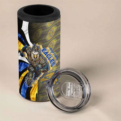 Personalised West Coast Eagles 4 in 1 Can Cooler Tumbler Trippy Psychedelic Abstract Art Mascot Football Fans