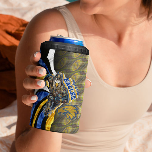 Personalised West Coast Eagles 4 in 1 Can Cooler Tumbler Trippy Psychedelic Abstract Art Mascot Football Fans
