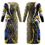 Personalised West Coast Eagles Couples Matching Long Sleeve Bodycon Dress and Hawaiian Shirt Trippy Psychedelic Abstract Art Mascot Football Fans