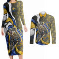 Personalised West Coast Eagles Couples Matching Long Sleeve Bodycon Dress and Long Sleeve Button Shirt Trippy Psychedelic Abstract Art Mascot Football Fans