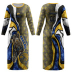 Personalised West Coast Eagles Couples Matching Long Sleeve Bodycon Dress and Long Sleeve Button Shirt Trippy Psychedelic Abstract Art Mascot Football Fans