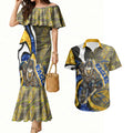 Personalised West Coast Eagles Couples Matching Mermaid Dress and Hawaiian Shirt Trippy Psychedelic Abstract Art Mascot Football Fans