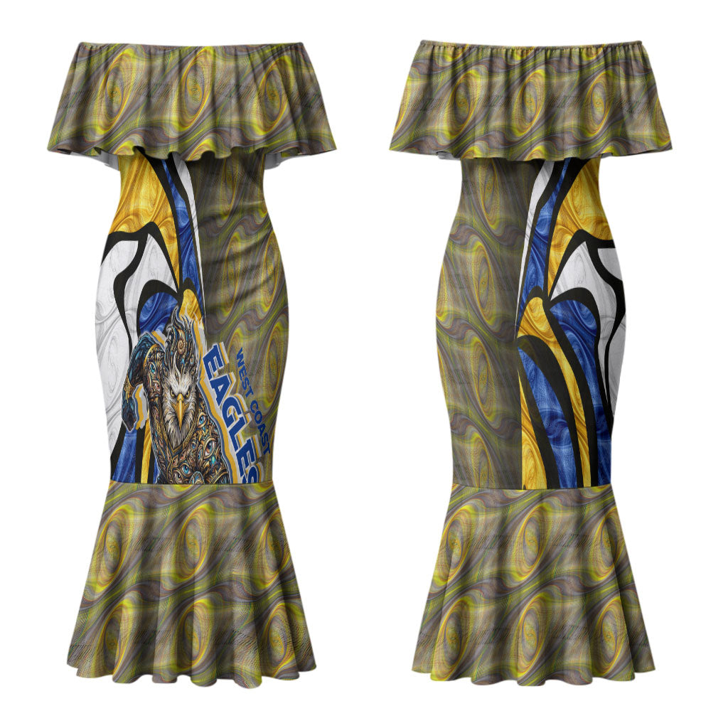 Personalised West Coast Eagles Couples Matching Mermaid Dress and Hawaiian Shirt Trippy Psychedelic Abstract Art Mascot Football Fans