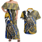 Personalised West Coast Eagles Couples Matching Off Shoulder Maxi Dress and Hawaiian Shirt Trippy Psychedelic Abstract Art Mascot Football Fans