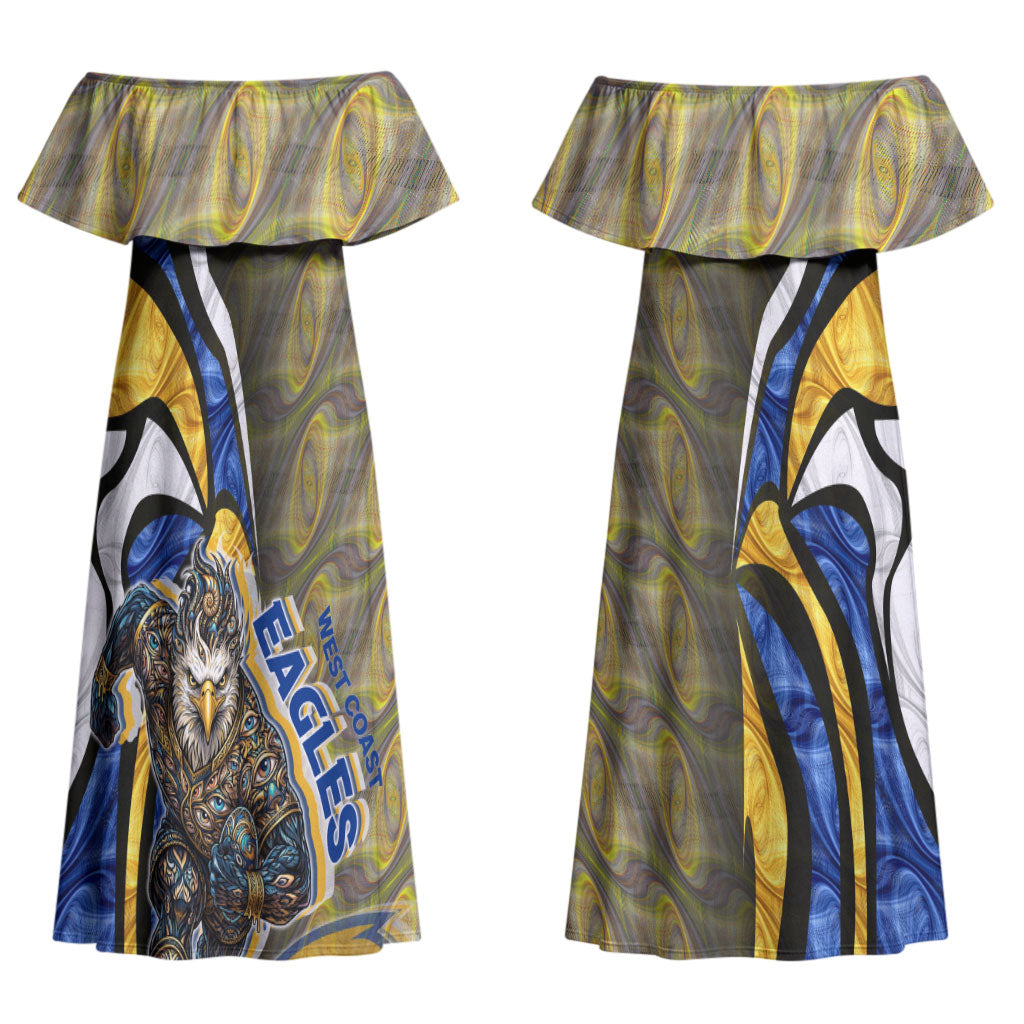 Personalised West Coast Eagles Couples Matching Off Shoulder Maxi Dress and Hawaiian Shirt Trippy Psychedelic Abstract Art Mascot Football Fans