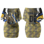 Personalised West Coast Eagles Couples Matching Off Shoulder Short Dress and Hawaiian Shirt Trippy Psychedelic Abstract Art Mascot Football Fans