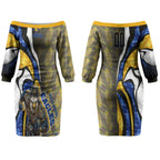 Personalised West Coast Eagles Couples Matching Off The Shoulder Long Sleeve Dress and Long Sleeve Button Shirt Trippy Psychedelic Abstract Art Mascot Football Fans